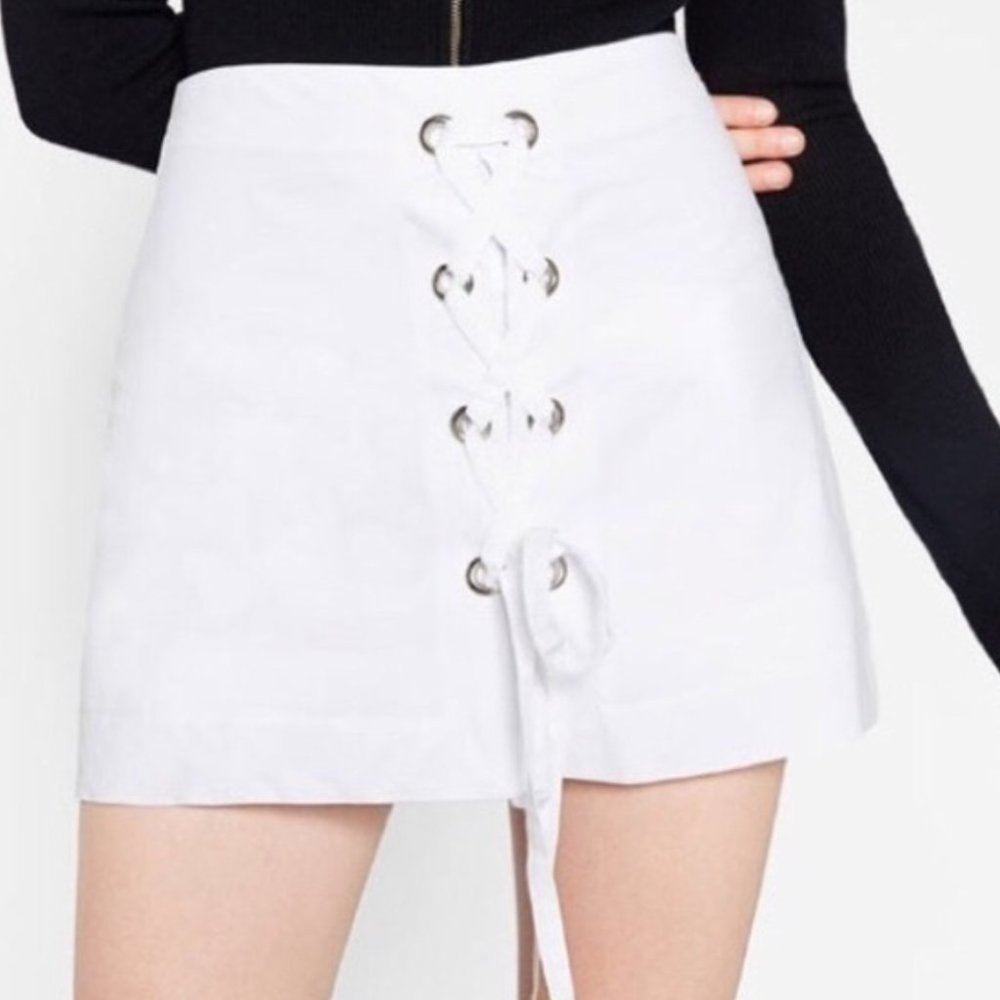White Zara Lace-up Skort
